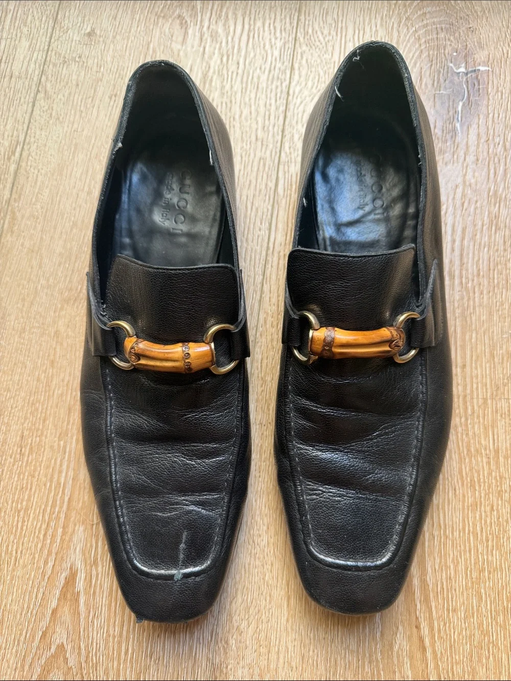Gucci Black Leather Loafers with Bamboo Bit